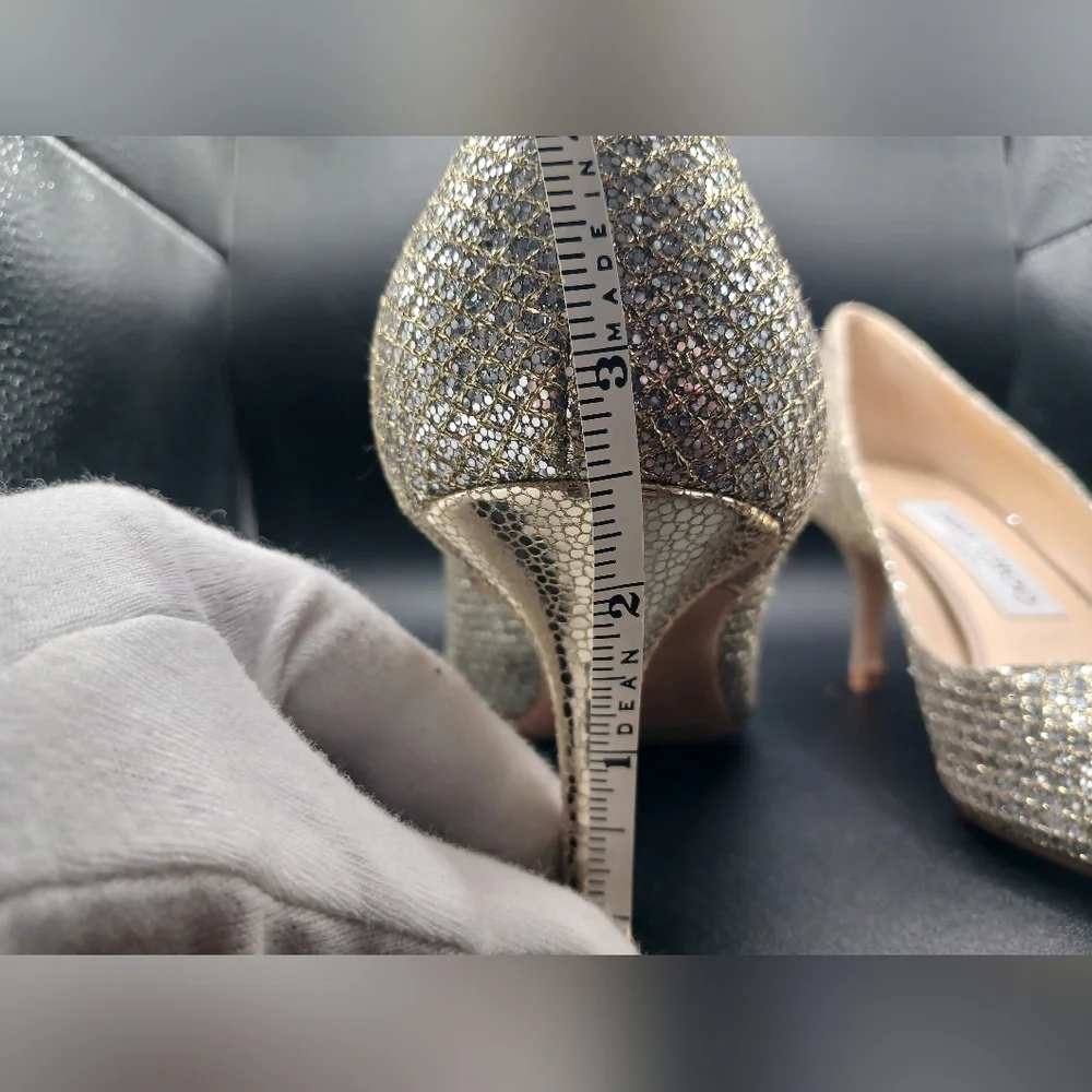 🪩 Jimmy Choo Gold Glitter Peep Toe Heels | Size 36 (US 6) | Made in Italy - Picture 13 of 13